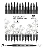 Mogyann Drawing Pens, 12 Pack Dual Brush Pens Black