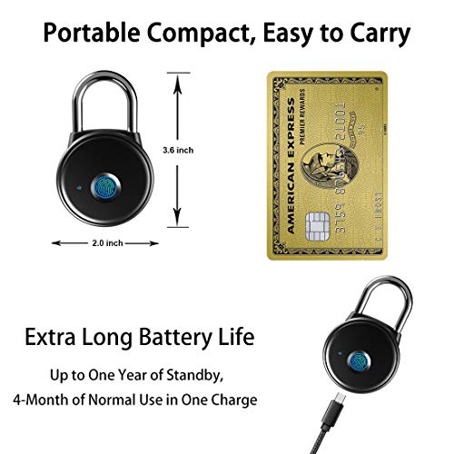Fingerprint Padlock, Smart Padlock APP No Registration Needed, IP65 Weatherproof, Megafeis Bluetooth Lock with Keyless Biometric Suitable for Gym, Sports, Bike, School, Fence and Storage(Black) - Thumbnail 4
