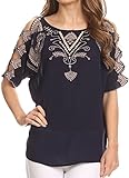 Sakkas Enya Batik Wide Scoop Neck Blouse Shirt Top Open Sleeves