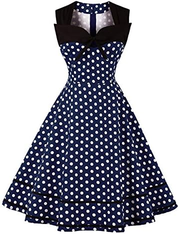 QiuLna Women Sleeveless Polka Dot Vintage 1950s Cocktail Party Midi Swing Dress