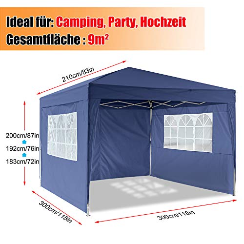 Pavillon 3x3m/3x6m, Faltpavillon Wasserdicht Gartenpavillon mit 4 Seitenteilen Partyzelt UV Schutz 50+ Faltzelt mit… – Bild 5