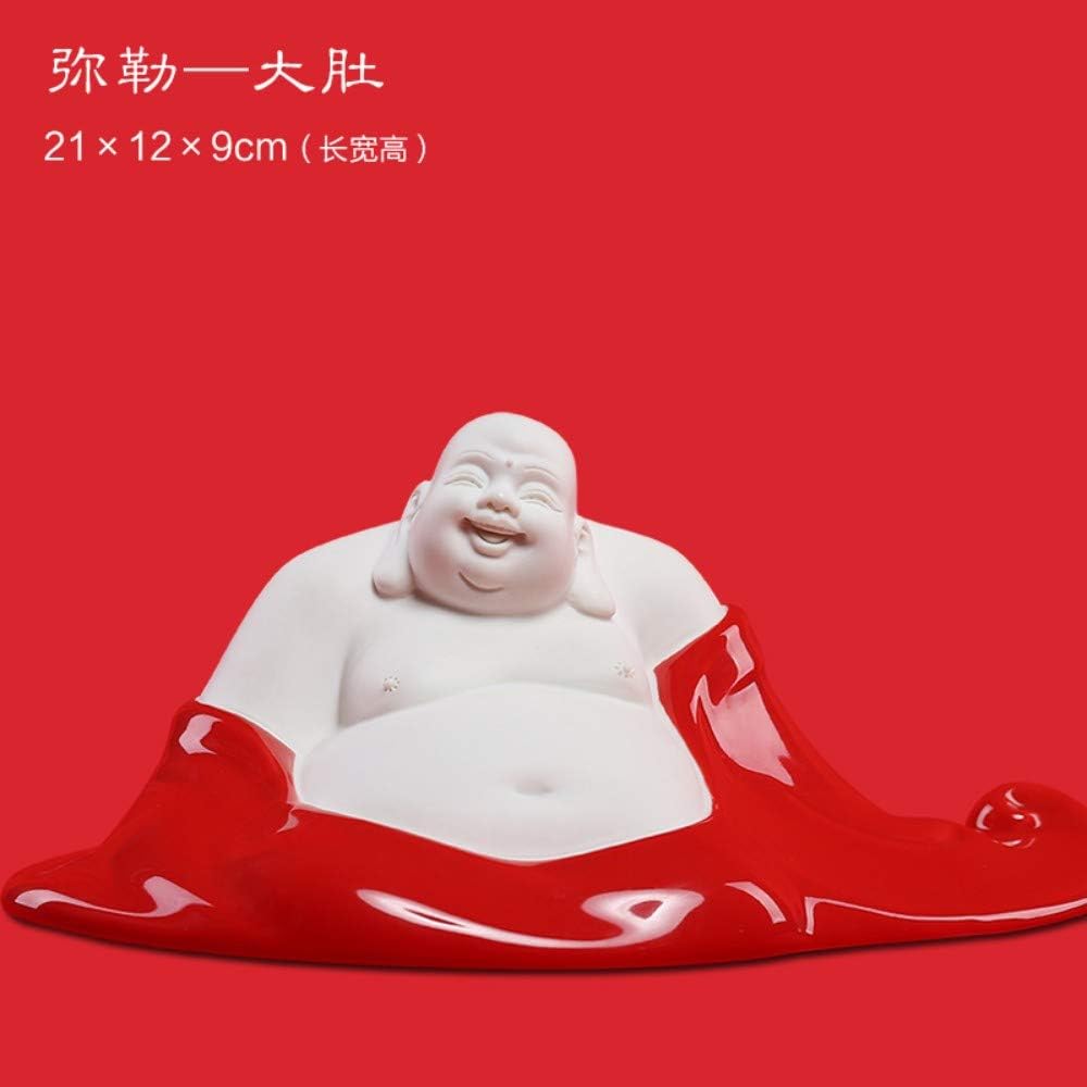 Big Laughing Buddha Statue For Good Luck Wealth And Happiness,21 Cm Chinese Red Ceramic Big Belly Sitting Maitreya Figurine For Zen Meditation,Handmade Sculpture Ornamentfor Home Desk Decor
