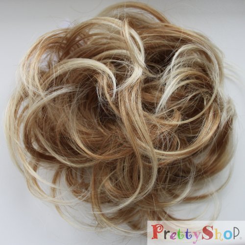 PRETTYSHOP Hairpiece Scrunchie Bun Up Do | Ponytail Extensions | Wavy Curly or Messy (Blonde Mix 27T613)