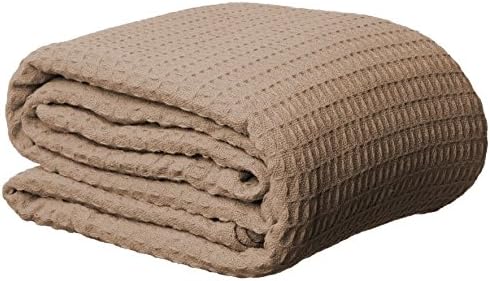 Tan-Cotton-Blanket-King-Size-Heavy-Weight-Waffle-Weave-Knit-All-Season-100