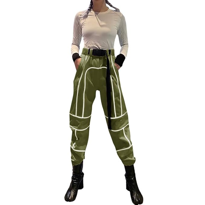 Storerine Mode Hip Hop Overalls für Damen?reflektierende Festival Party Nähte Lässige Pants das ganze Jahr Pub, Disco, Tanz, 