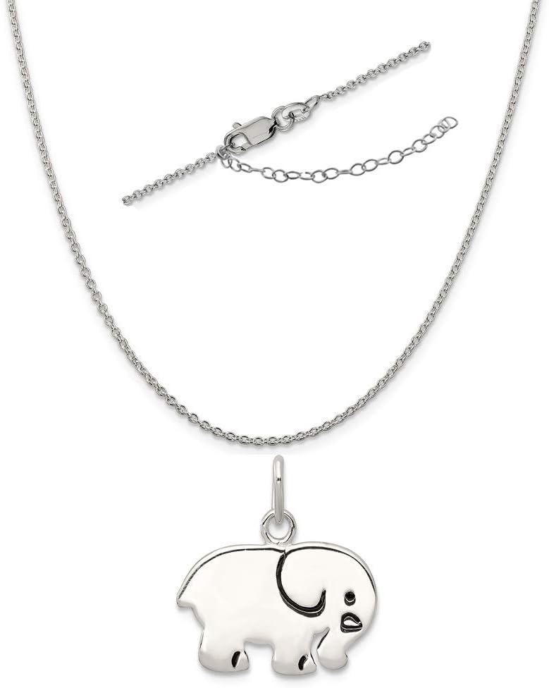 Sterling Silver Enameled Elephant Charm on an Adjustable Chain Necklace, 18" + 2" Extender