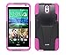 Black & Hot Pink Dual Layer Impact Defender Shockproof Armor Kickstand Cover Case + Atom LED Keychain Light for HTC Desire 610 (AT&T) / HTC Desire 612 (Verizon)