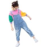 Yao 3-14Years Girls Jumpsuit&Rompers Big Kid Bib Overalls Blue Adjustable Belts Denim Color changeable Sequin Pants
