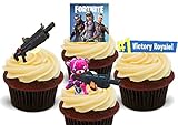 12 x Fortnite Shotgun Pack - Fun Novelty Birthday PREMIUM STAND UP Edible Wafer Card Cake Toppers Decoration