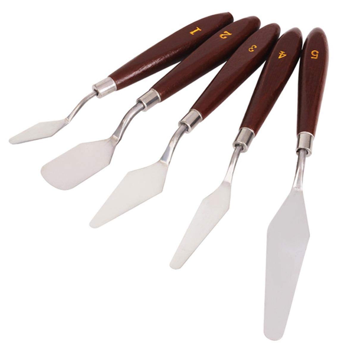 KATSU 5 Pieces Painting Palette Knife Set, Professional Stainless Steel Artist Oil Painting Spatula Mixing Scraper with Smooth Edges and Wooden Handle 333100