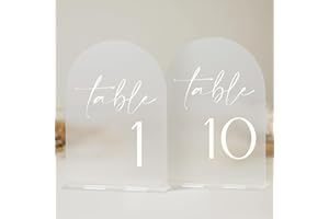 HOODO Frosted Arch Acrylic Wedding Table Numbers 1-10 with Stands, 5"x7" Arched Signs and Holders for Wedding Reception, Part