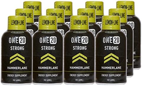 ONE20 Strong Energy Shot Zero Sugar and Calorie Energy Drink, Lemon-Lime Hammerlane (12 count, 2 oz Bottles)