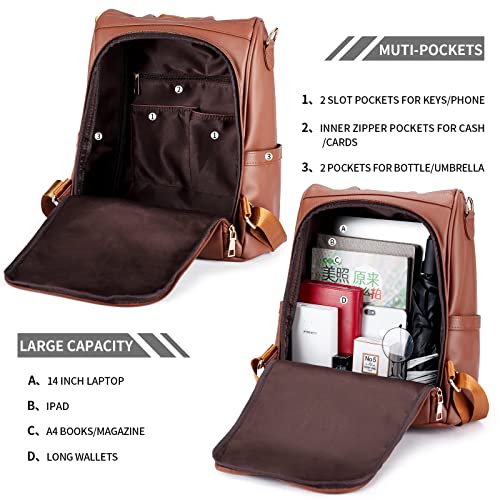 Oyifan Backpack Purse for Women Leather Large Fashion Travel Backpack Ladies Anti-theft Designer Shoulder bags with Tassel Brown