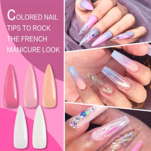 Morovan Fake Nails Acrylic Nail Tips Kit 5 Colors False Nails With Glue Long Stiletto Press