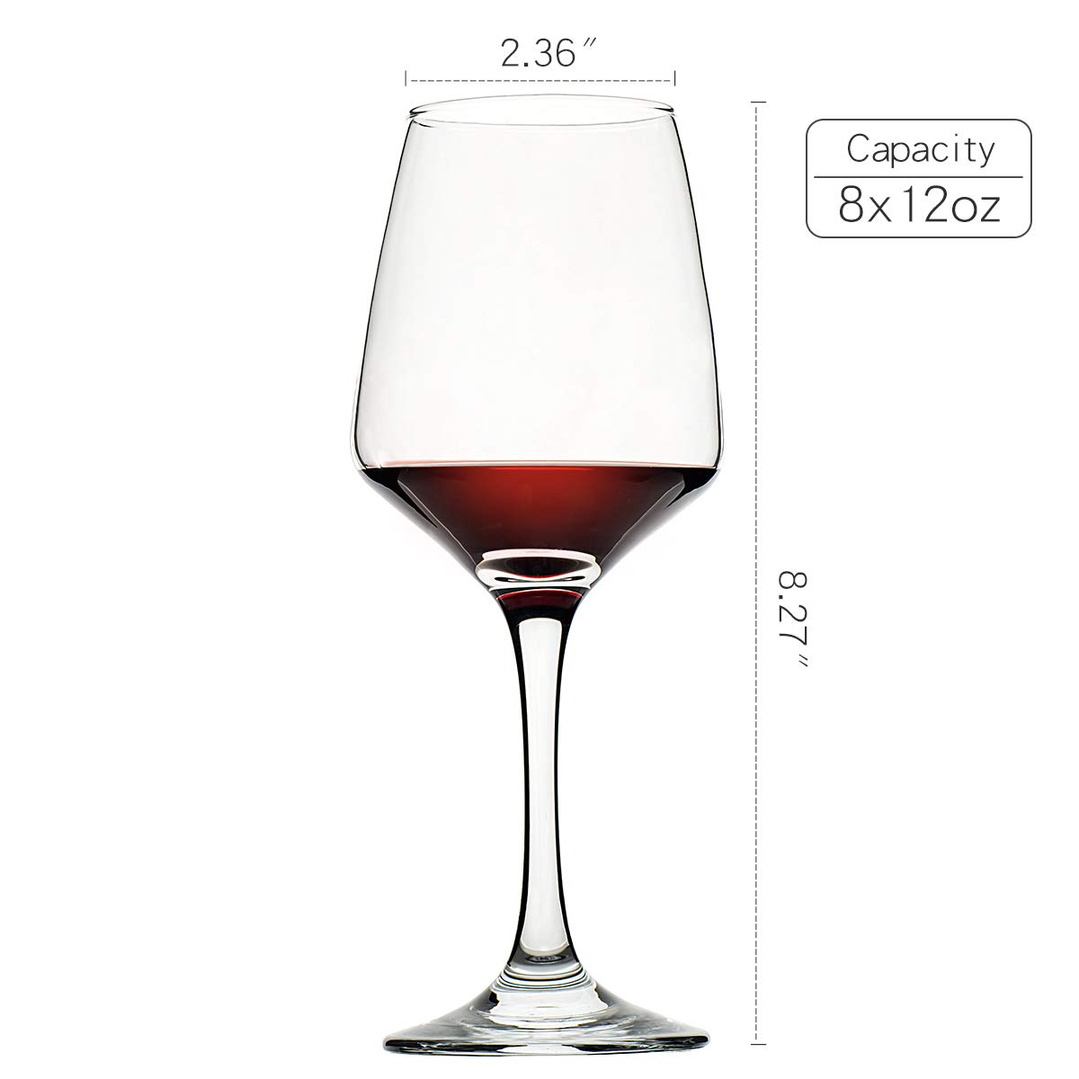 C CREST Wine Glasses Set of 8, 12oz, Lead-free, Clear, Durable Glassware