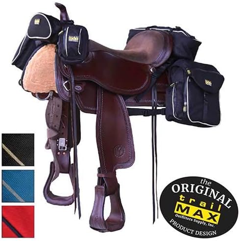 TrailMax 500 Series Deluxe 5-pc Saddlebag System for Western or Endurance Saddle, with Front Pocket, Rear Saddlebags, Cantle Bag, Pommel/Horn Bag & Water Bottle w/Carrying Bag, in Black, Blue, Red
