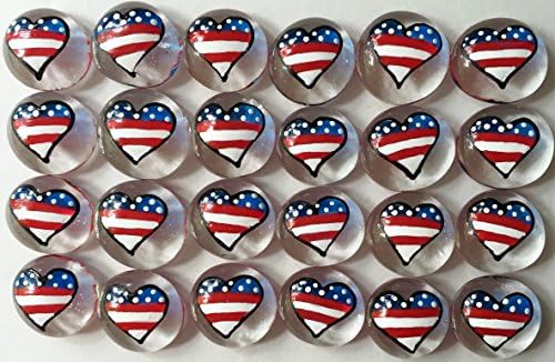HEARTS - American Flag; Set of 24 Original Hand Painted Glass Gems by Lauri; Party Supplies, Party Favor, Decoration, Token, Memoir, etc.let your imagination run wild!