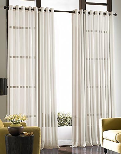 Curtainworks Soho Voile Sheer Grommet Curtain Panel, 59 by 120", Oyster