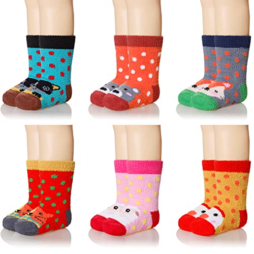 6 Pairs Baby Boy Girl Non Slip Socks Child Toddler Winter Thick Soft Wool Kids Warm Socks with Grips