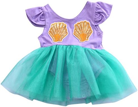 Baby Girls Sequins Mermaid Romper Dress Short Sleeve Mesh Tutu Skirt Sunsuit (6-9M)