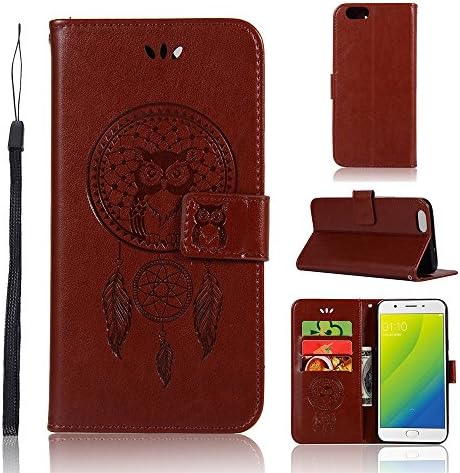 Nadakin OPPO A57/A39/F3 Lite Case Wallet Flip Case Owl Embossing PU Leather Folio Stand Cover with Kickstand Card Slots and Magnetic Closure for OPPO A57/A39/F3 Lite (Brown)
