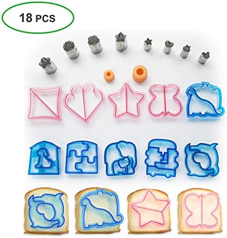 Sandwich Cutters, Aufisi 18pcs Sandwich Cutter Set for Kids of All Ages, 10 Sandwich Shape Cutters and 8 Stainless Steel Cheese Fruit Vegetable Cookie Cutters Set for Boys and Girls