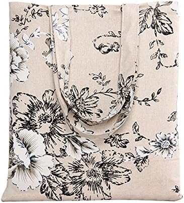 Caixia Women's Cotton Daisy Floral Canvas Tote Shopping Bag Light Brown