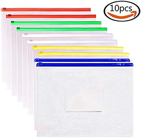 Zippers Folder Clear Plastic Poly Envelope Folder 10 Pack A4 Size 5 Color
