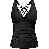 Tankini Tops for Women - Tummy Control V Neck Bathing Suit Top Only No Bottom