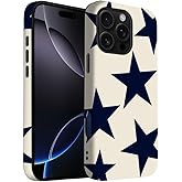 Yuzbira for iPhone 16 Pro Case | Beige Navy Blue Stars | Slim Drop Protection Design