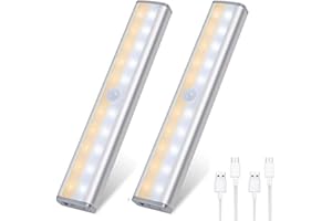Motion Sensor Night Light, 20 LED Wireless USB Rechargeable Closet Light, Stick-on Light Bar with Large Battery for Hallway/S