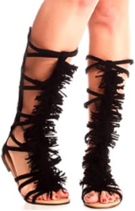 Amazon.com | Forever Link Atta-20 Fringe Gladiator Open Toe Knee High Sandal Back Zipper (9 