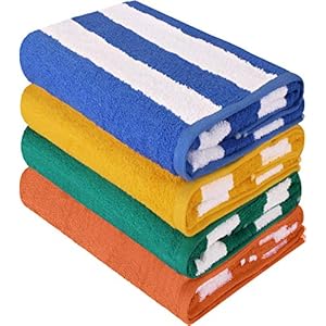 Utopia Towels – Große Strandtücher Cabana-Streifen (76 x 152 cm) – 100% gesponnene Baumwolle, weich und saugfähige Handtücher (4er-Pack, Blau, Gelb, Grün und Orange)