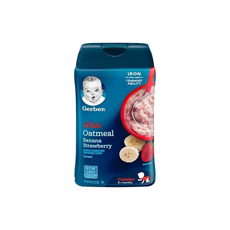 Gerber Lil’ Bits Oatmeal Banana Strawberry Baby Cereal, 8 Ounces (Pack of 6)