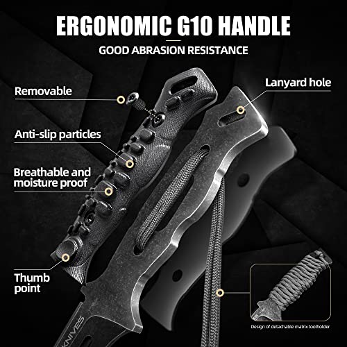ZUNE LOTOO Tactical Survival Knife Fixed Blade Knife with Sheath D2