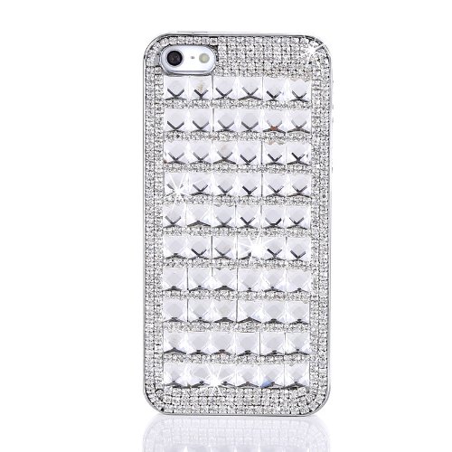 NOVA CASE Lumia Series 3D Bling Crystal iPhone Case for iPhone 5/5S (Package includes soft pouch, screen protector) Small Silver Square