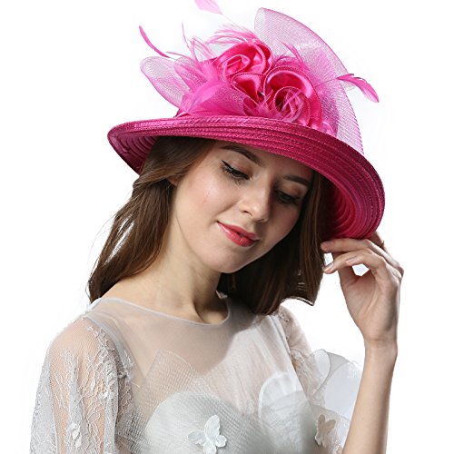 Janey&Rubbins Women Kentucky Derby Church Wedding Fascinators Cloche Bucket Bowler Hat (Fuschia)