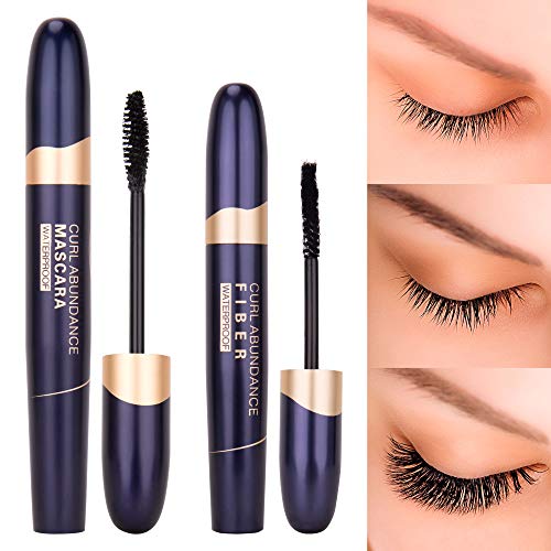 2-in-1 4D Silk Fiber Lash Mascara & Fiber Set, Advanced Waterproof Smudge-Proof Formula, Bolder Fuller Thicker Eyelashes, Long-Lasting Clump-free Hypoallergenic [Black]
