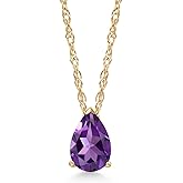 Gem Stone King 14K Yellow Gold Gemstone Birthstone Teardrop Pendant Necklace | Pear Shape 8X5MM | Gold Necklace For Women | With 18 Inch Gold Rope Chain