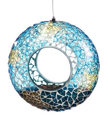 Evergreen Star Garden Burst Mosaic Glass Hanging Circle Bird