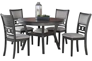 NEW CLASSIC HOME FURNISHINGS New Classic Furniture Gia 5-Piece Round Dining Set with 1 Dining Table and 4 Chairs, 47-Inch, Gray