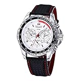 MEGIR Fashion Design Mens Watch with 3eye Decoration Dials and Nail Scale Quartz (White)