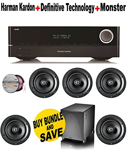 Harman Kardon AVR 1710 7.2-Channel 100-Watt Network-Connected Audio/Video Receiver + 5 Definitive Technology - DT65R + Definitive Technology - PS800 + Monster Cable - PLATXPMS50 Bundle