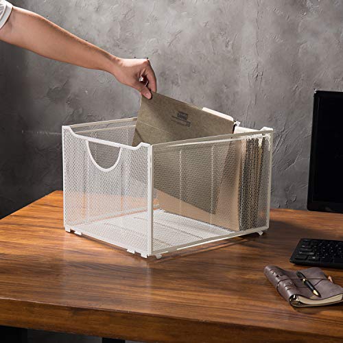 MyGift Modern White Metal Mesh Hanging File Folder Storage Crate