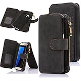Galaxy S7 Edge Case, S7 Edge Case, CaseUp 12 Card Slot Series - [Zipper Cash Storage] Premium Flip PU Leather Wallet Case Cover With Detachable Magnetic Hard Case For Samsung Galaxy S7 Edge, Black