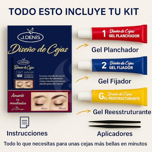 Kit de Planchado y Diseño de Cejas J Deni by Gaero Shop Uso Profesional | Luciran tus Pestañas | Fórmula Hipoalergénica Reestructurante | Incluye Geles, Papel y Aplicadores | Define, Alisa y Nutre