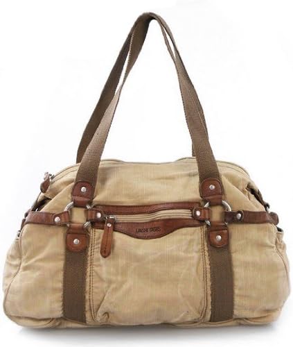 Linshi Tasks Men's Trendy Canvas Tote Duffel with Leather Straps - Khaki Tan
