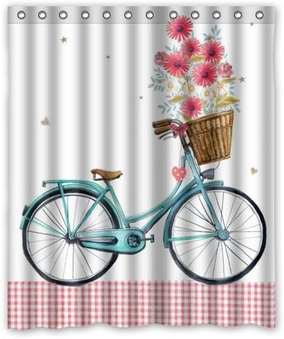 Blue Bicycle With Flower Floral and Butterfly Art Design Bathroom Mildew Proof Polyester Fabric 60" x 72" Inch Shower Curtain