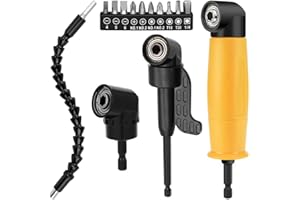 GREDNFHAT Right Angle Drill Attachment Set, Including Flexible Drill Bit Extension, 3pcs Angle Extension Power Drill Attachment with 1/4'' Hex Impact Shank, Screwdriver Bit Set (Black)