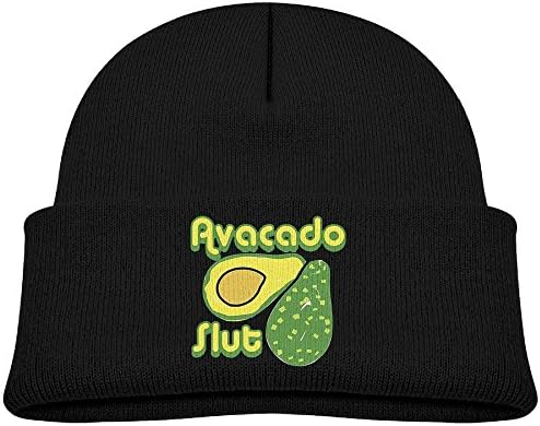 Hinanqugu Kids Avocado Slut Unisex Winter Warm Knit Hat Cute Soft Stretch Lined Beanie Cap Black